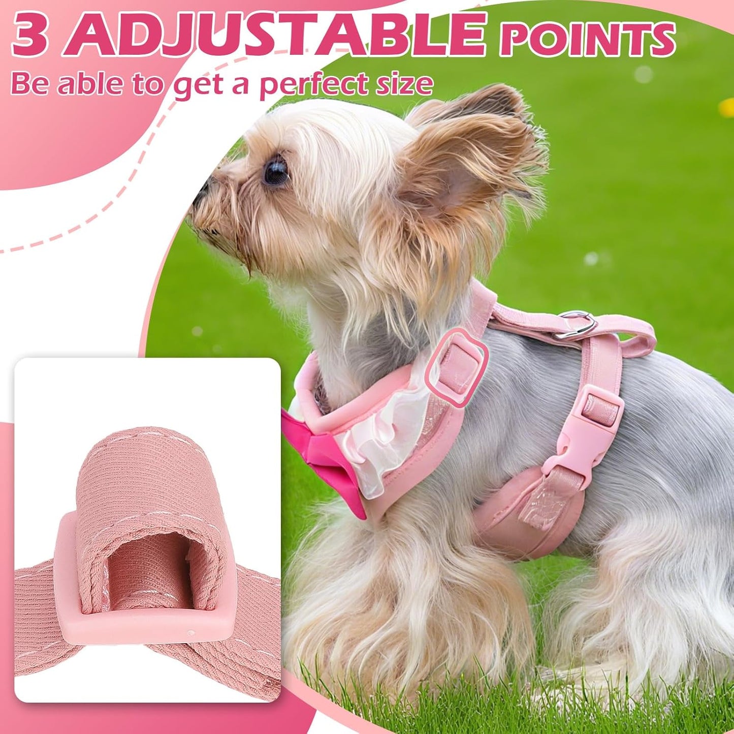 No Pull Vest Harness with Leash for Walking, Adjustable Cute Dog Harness (Pink)
