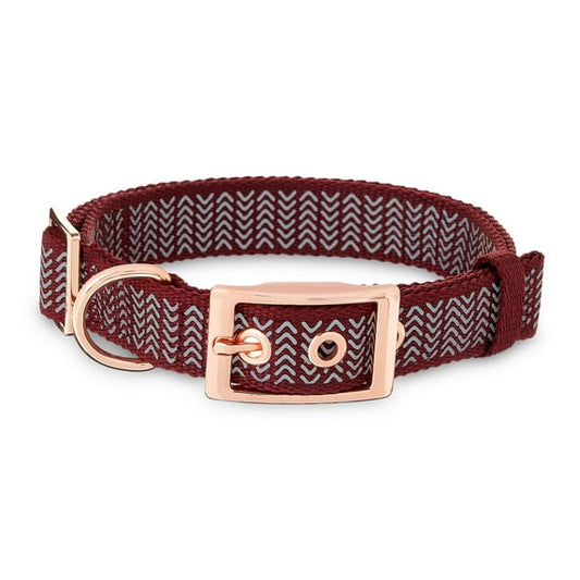 Maroon Chevron Adjustable Reflective Dog Collar
