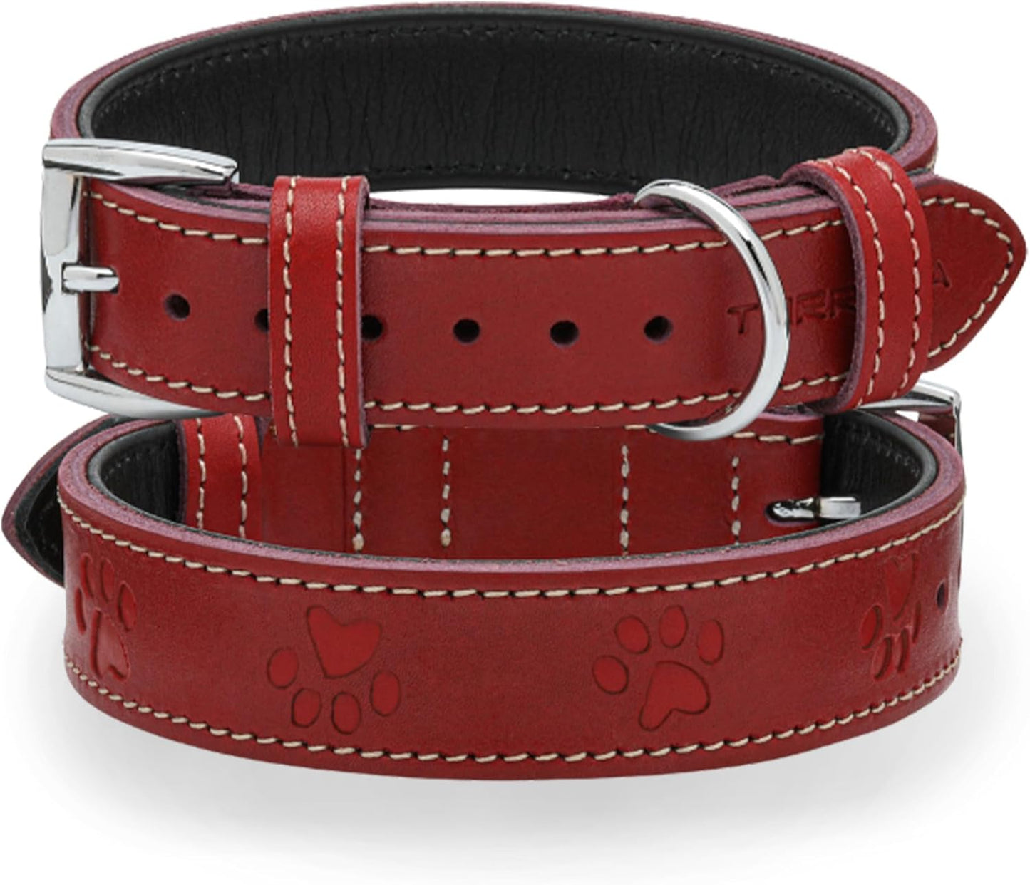Adjustable Soft Paw Print Leather Dog Collar