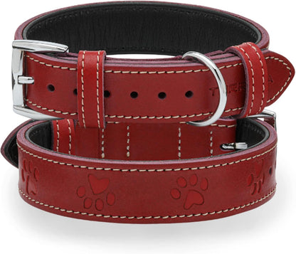 Adjustable Soft Paw Print Leather Dog Collar