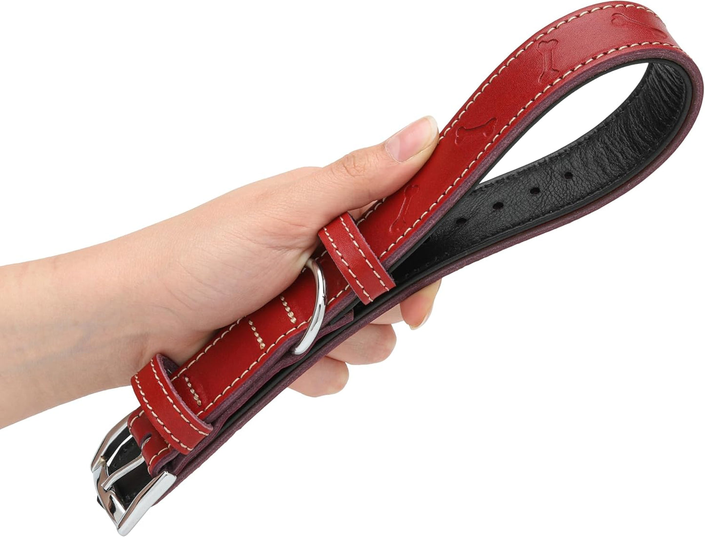 Adjustable Soft Paw Print Leather Dog Collar