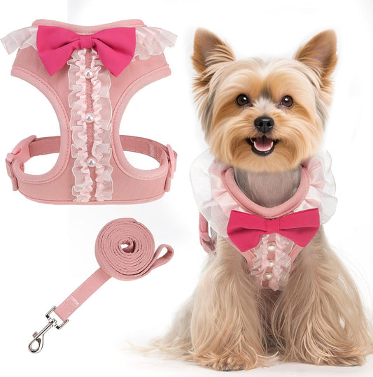 No Pull Vest Harness with Leash for Walking, Adjustable Cute Dog Harness (Pink)